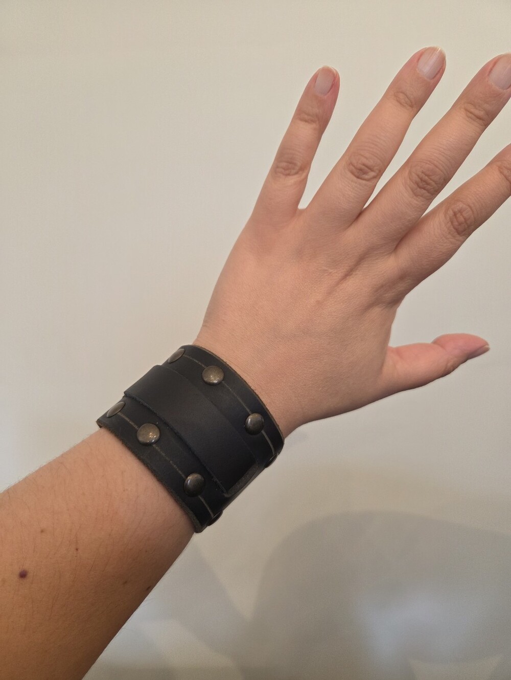 Black Leather Cuff Bracelet With Studs And Buckle